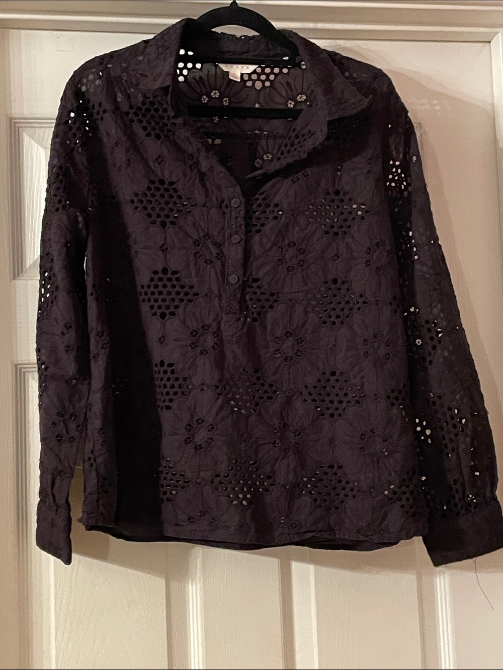 Adiva Black Eyelet Button-Down Shirt